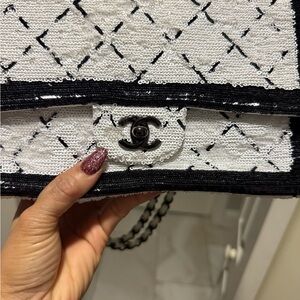 Chanel Black and White Sequin Shoulder Bag